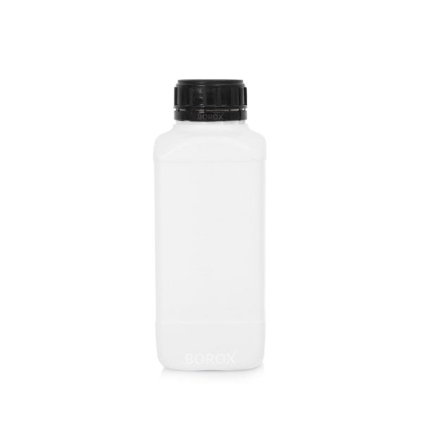 Borox Plastik Kare Şişe 1000 ml - Siyah Kapaklı Şişe 5 Adet