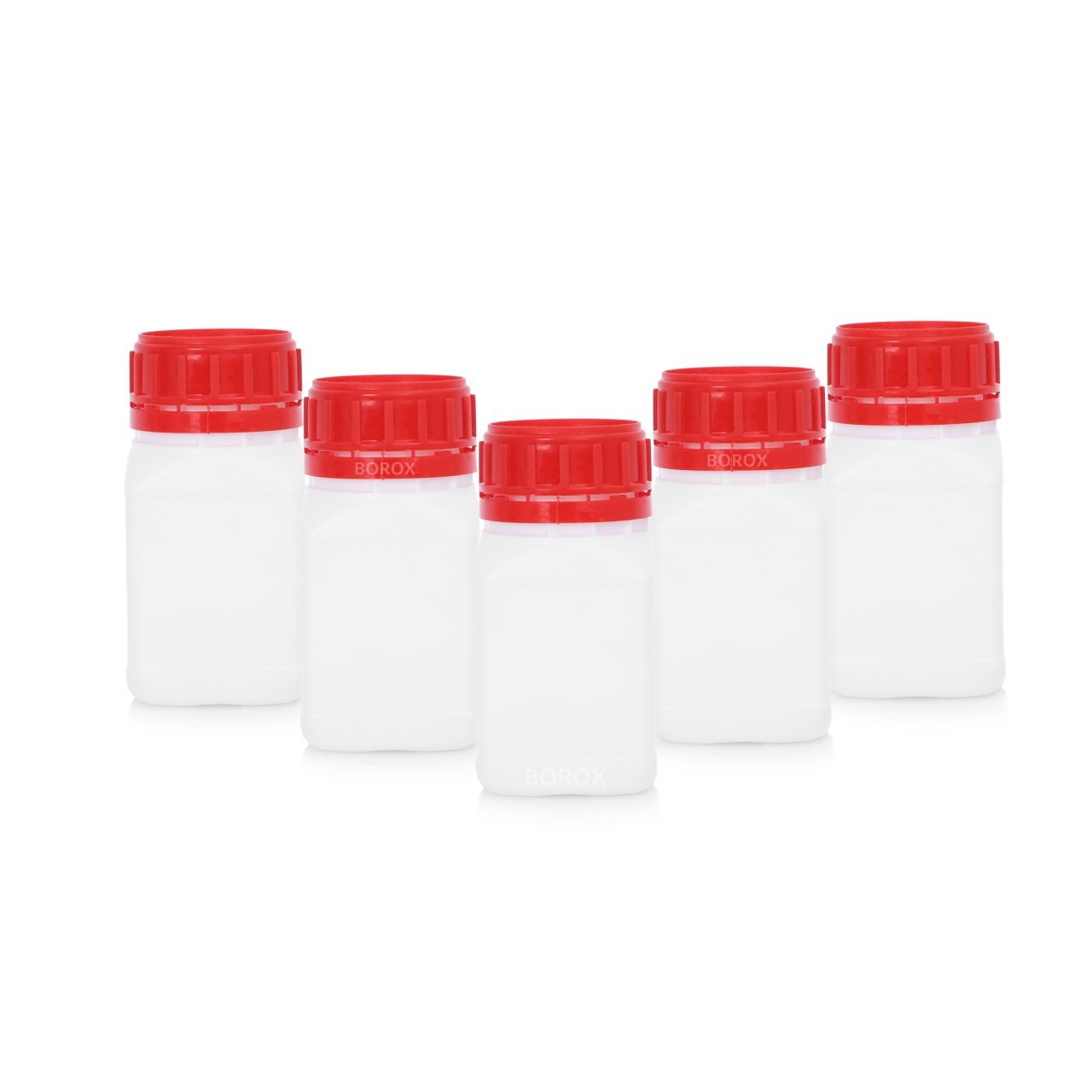 Borox Plastik Kare Şişe 250 ml - Kırmızı Kapaklı Şişe 5 Adet