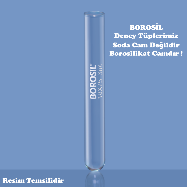 Borosil Cam Deney Tüpü 12x75 mm - Test Tüpü 100 Adet Toptan