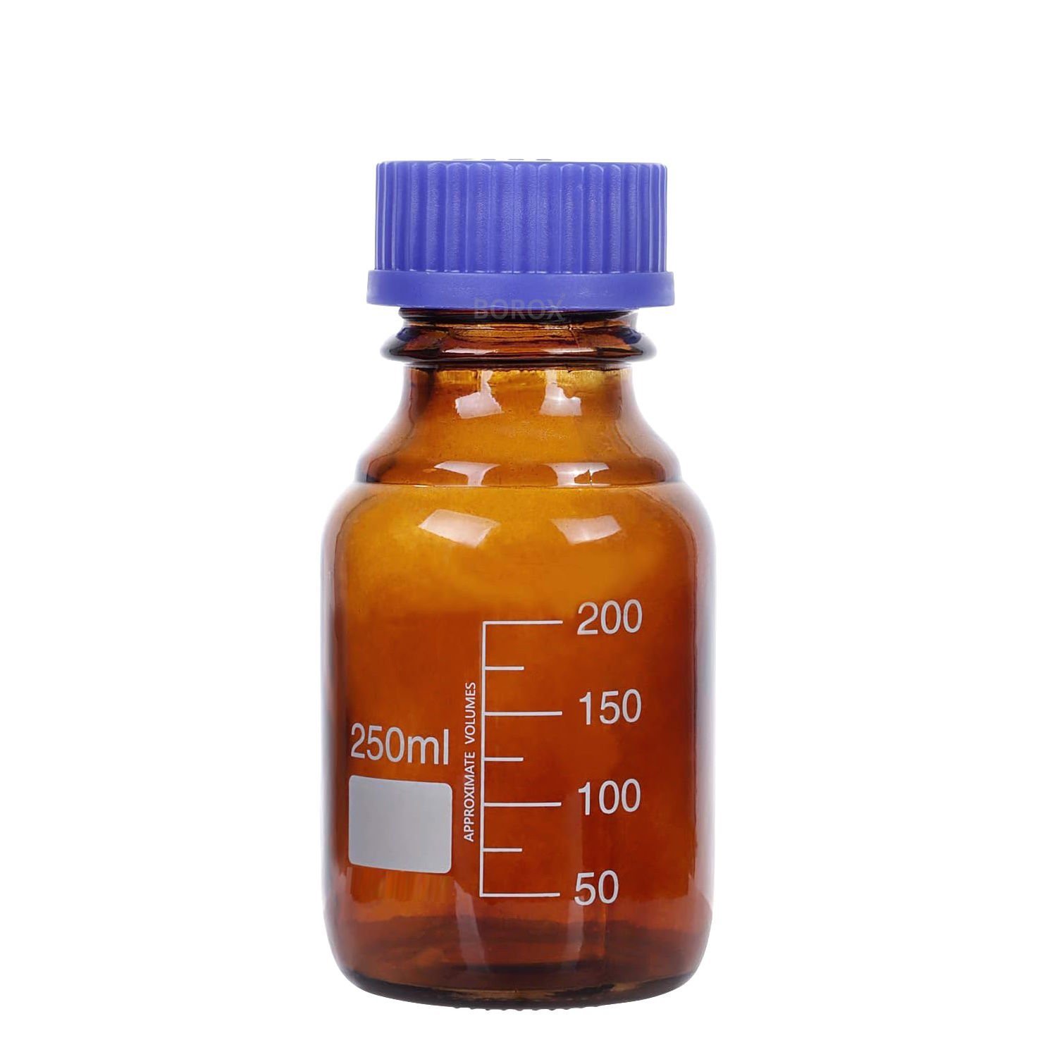 Borox Amber Cam Şişe 250 ml - Vida Kapaklı Boş Numune Şişesi - Otoklav Şişe