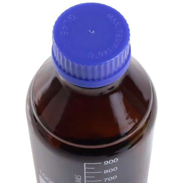 Borox Amber Cam Şişe 1000 ml - Vida Kapaklı Boş Numune Şişesi - Otoklav Şişe