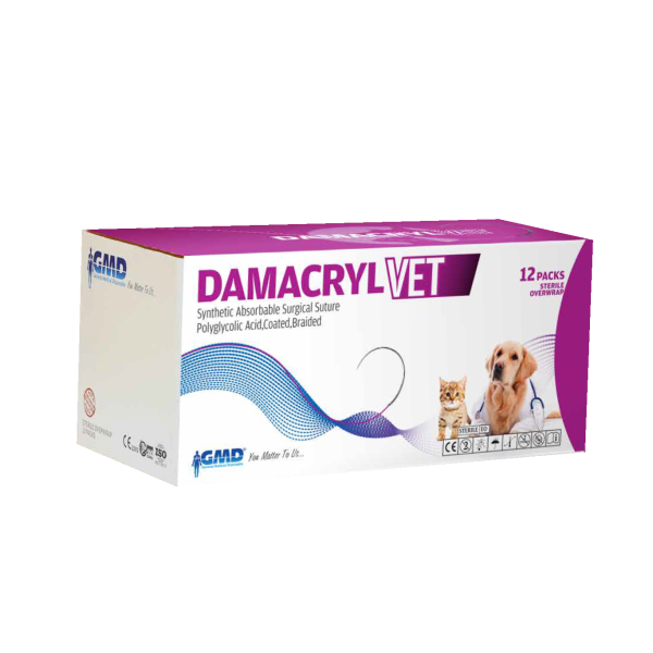 Damacryl Emilebilir Sütür Veteriner Dikiş İpliği USP:0-75cm - PGA İplik - 1/2 Daire 40 mm - Yuvarlak İğne
