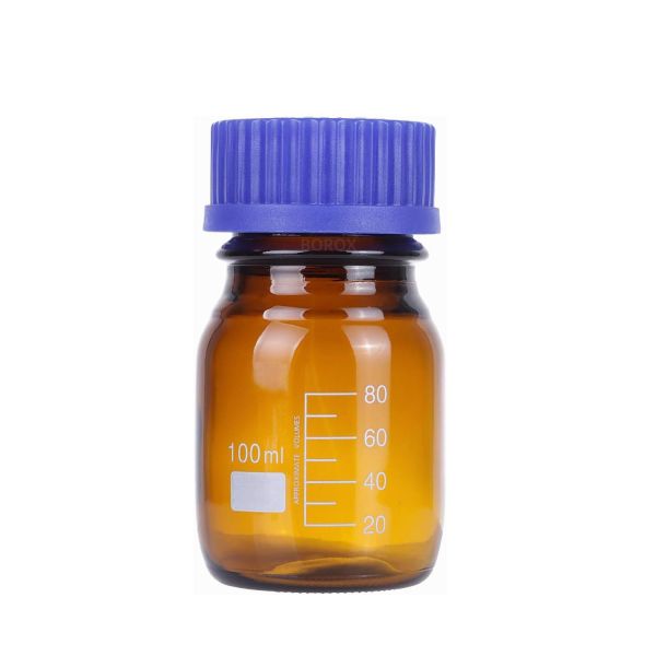 Borox Amber Cam Şişe 100 ml - Vida Kapaklı Boş Numune Şişesi - Otoklav Şişe - 10 Adet Toptan