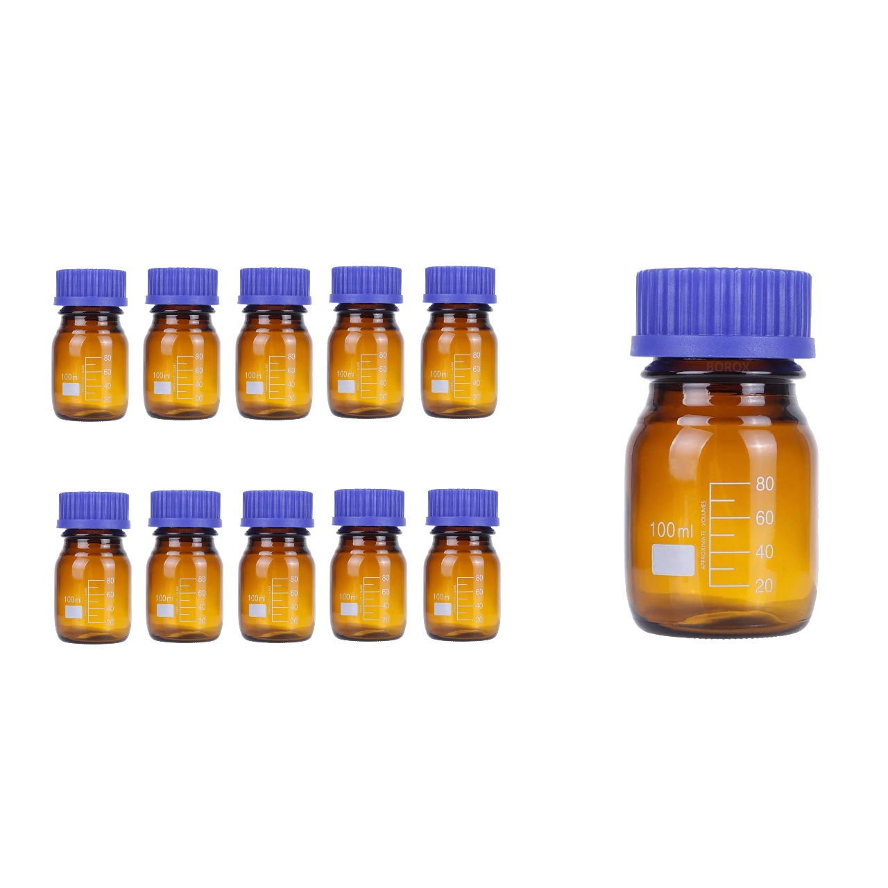 Borox Amber Cam Şişe 100 ml - Vida Kapaklı Boş Numune Şişesi - Otoklav Şişe - 10 Adet Toptan