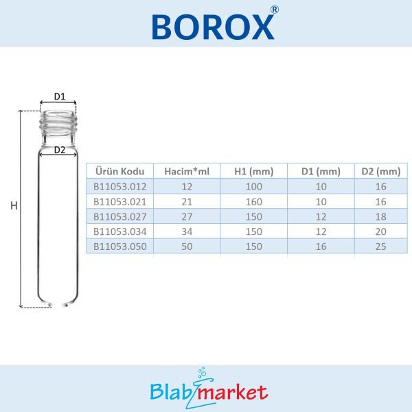 Borox Cam Deney Tüpü 16x100 mm - Kapaklı Test Tüpü 10 Adet