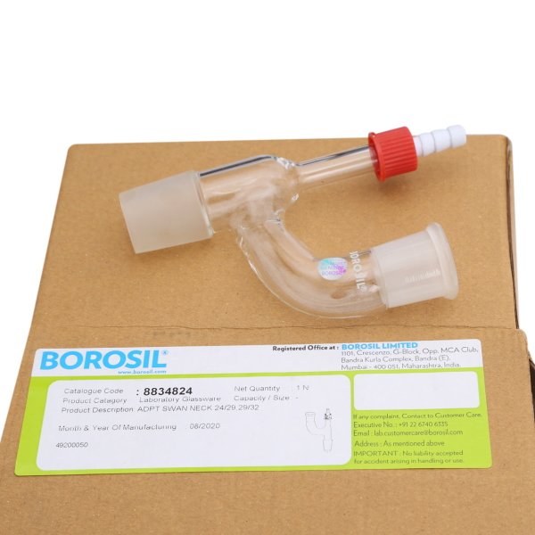 Borosil Cam Adaptör Hortum Çıkışlı Kuğu Boyun - 24/29-29/32