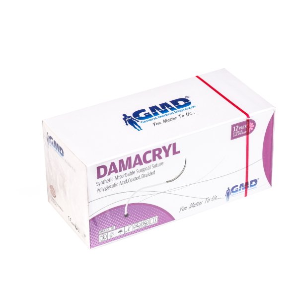 Damacryl Emilebilir Cerrahi Sütür - PGA İplik - USP: 1-75cm - 1/2 Daire 40 mm - Yuvarlak İğne