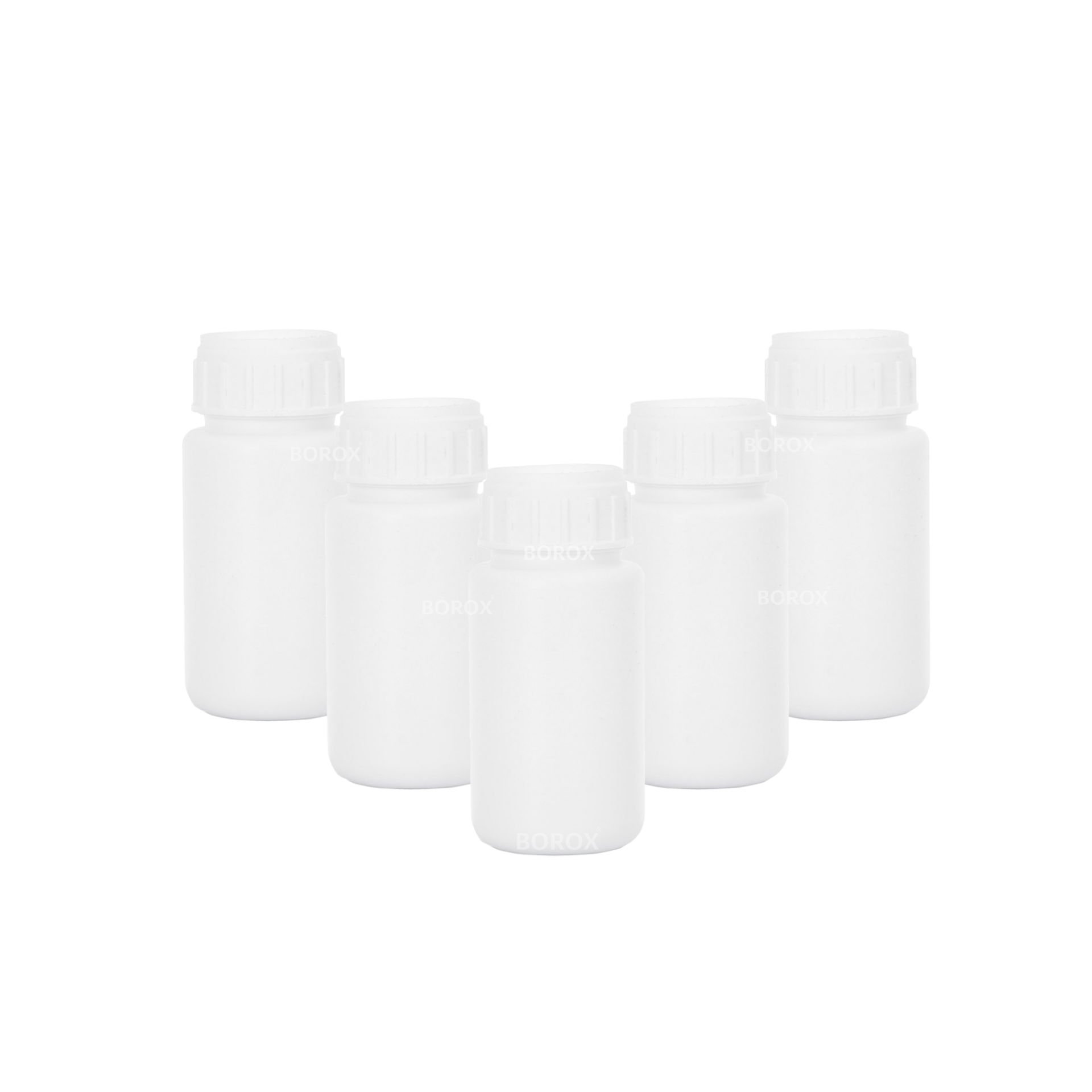 Borox Plastik Yuvarlak Şişe 100 ml - Beyaz Kapaklı 5 Adet