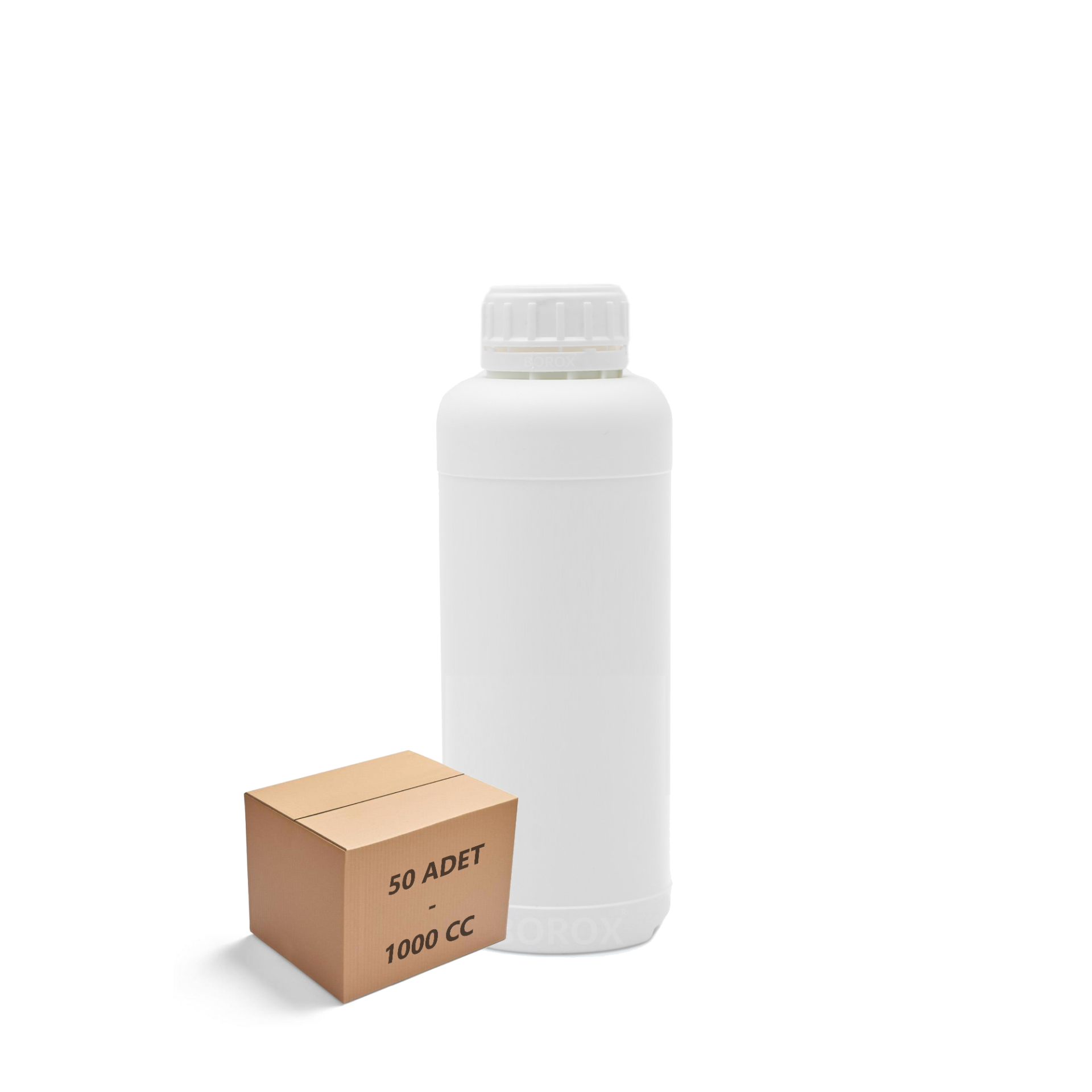 Borox Plastik Yuvarlak Şişe 1000 ml - Beyaz Kapaklı 50 Adet