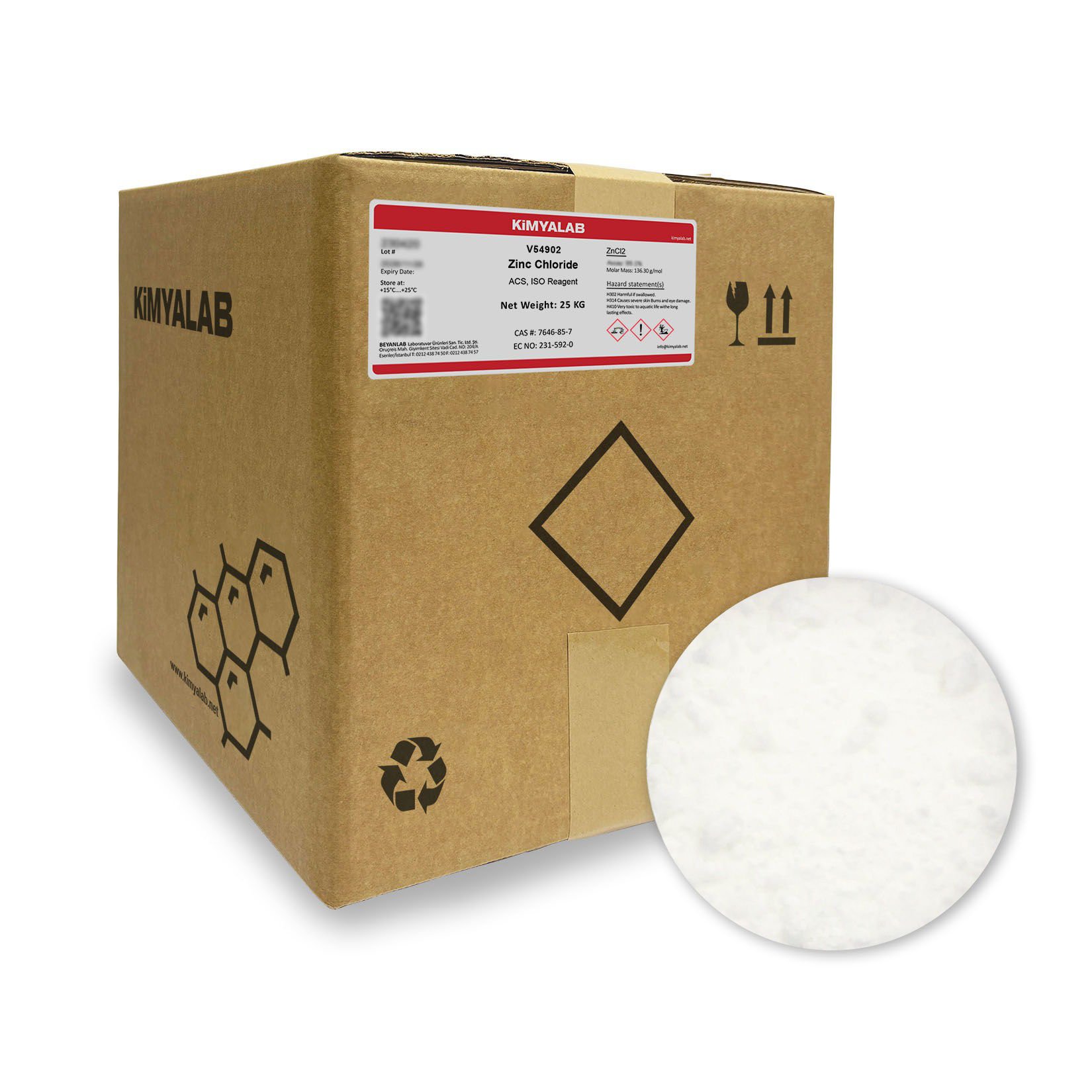 Kimyalab Çinko Klorür - Zinc Chloride - ZnCl2 - 25 Kg-Koli Toptan