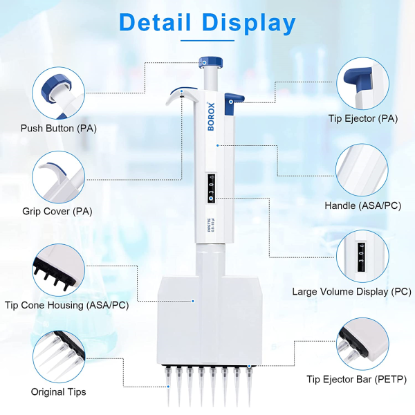 Borox Otomatik Pipet 8 Kanallı 50-300µl - Dijital Mikropipet