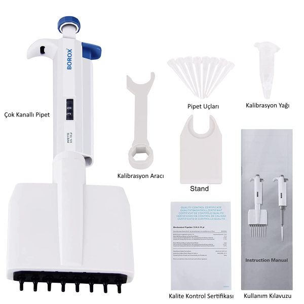 Borox Otomatik Pipet 8 Kanallı 50-300µl - Dijital Mikropipet