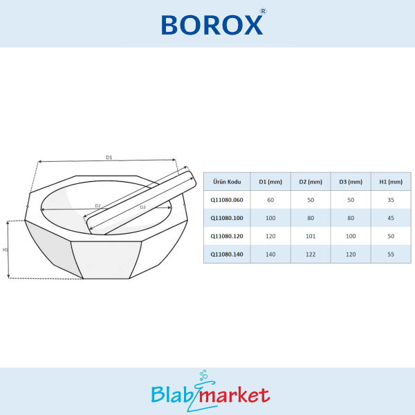 Borox Agat Havan Tokmaklı 100 mm Standart Form - 1 set/paket