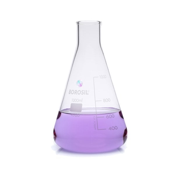 Borosil Cam Erlen 1000 ml - Erlenmeyer Flask Dar Boyunlu