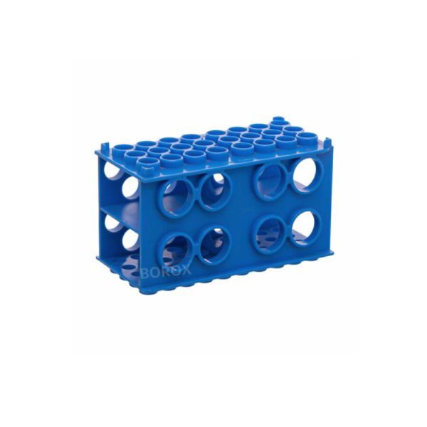 Borox Deney Tüpü Standı 30-20-17-12mm İçin - Plastik Mavi Tüplük - 4 Yüzeyli Multi Rack