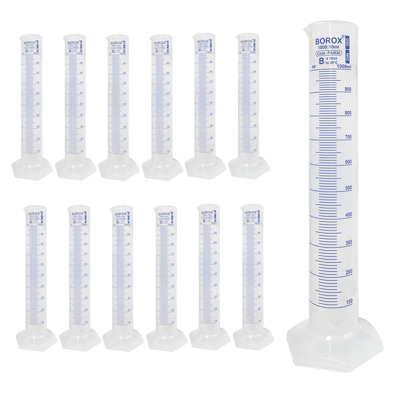 Borox Plastik Mezür 1000 ml - Uzun Form - Dereceli Silindir Mavi Skala - 12 Adet Toptan