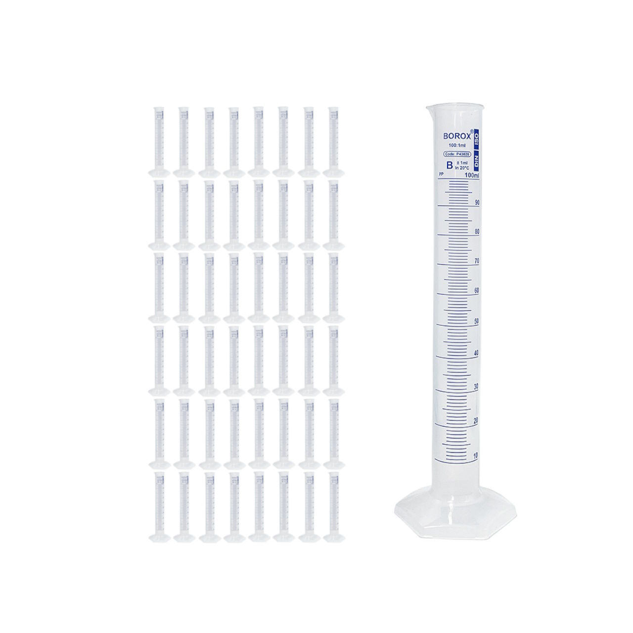 Borox Plastik Mezür 100 ml - Uzun Form - Dereceli Silindir Mavi Skala - 48 Adet Toptan