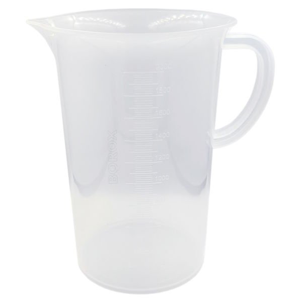 Borox Kulplu Plastik Beher 2000 ml - Kabartma Dereceli Beaker - Ölçü Kabı