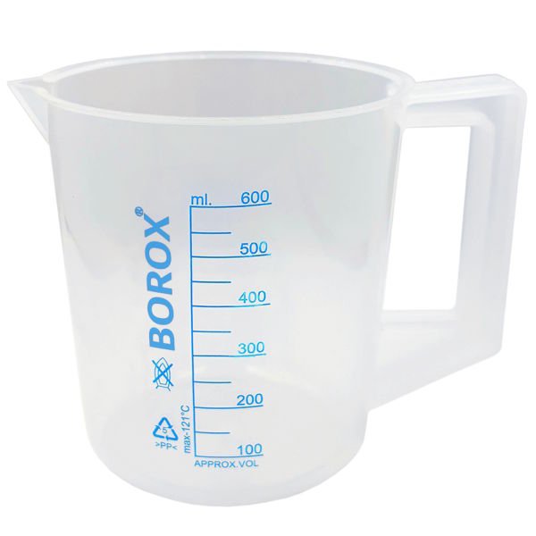 Borox Kulplu Plastik Beher 600 ml - Ölçü Kabı - Mavi Skala