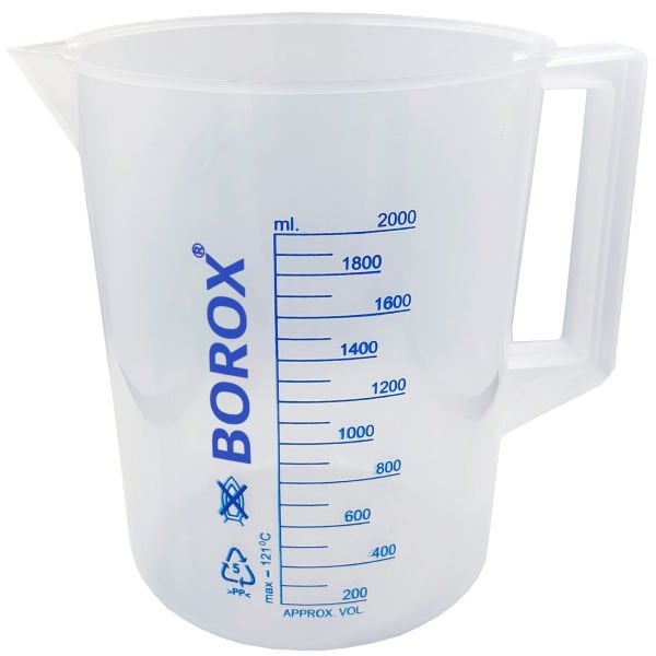 Borox Kulplu Plastik Beher 2000 ml - Ölçü Kabı - Mavi Skala