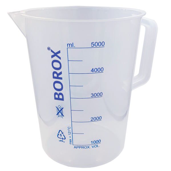 Borox Kulplu Plastik Beher 5000 ml - Ölçü Kabı - Mavi Skala