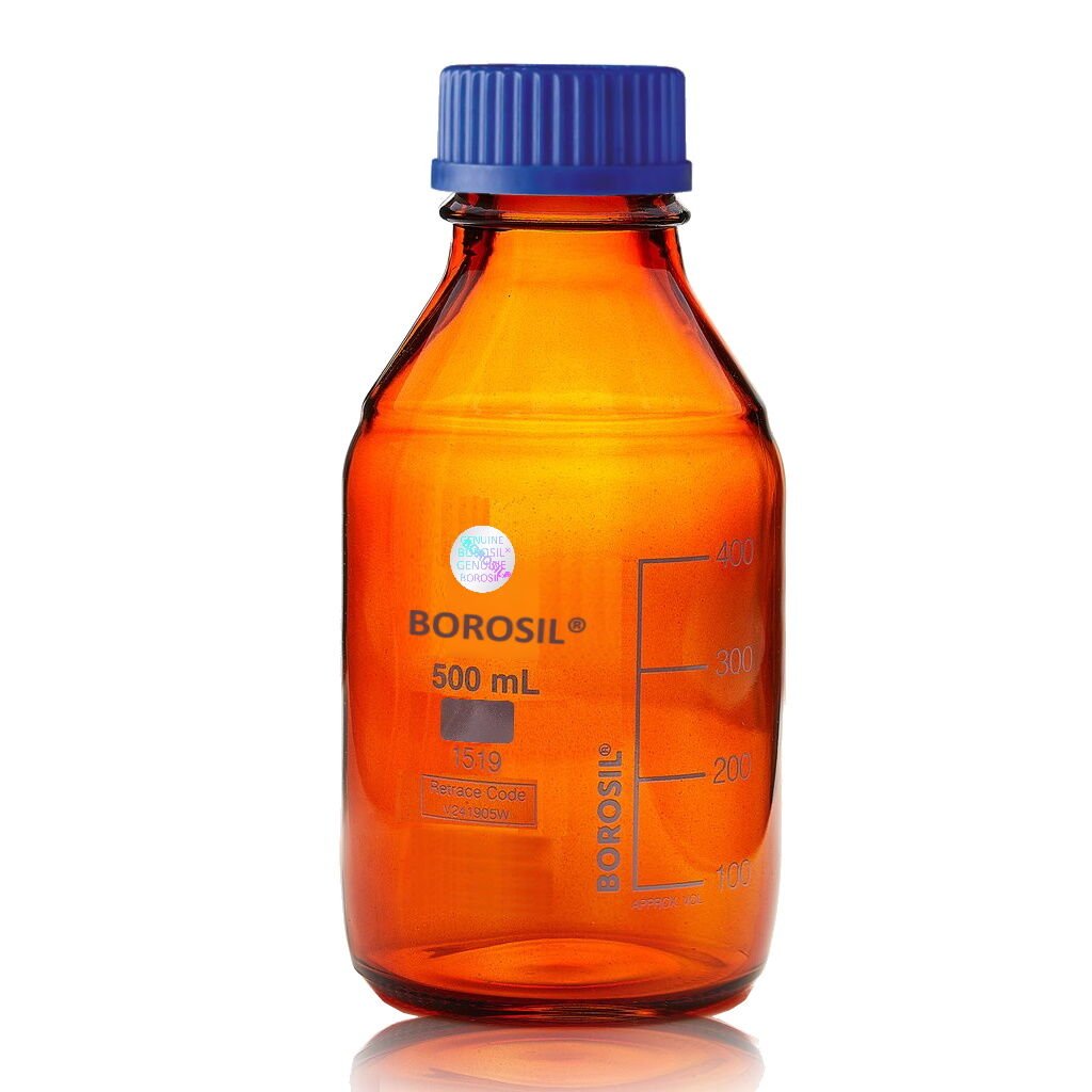 Borosil Cam Amber Şişe 500 ml - Vida Kapaklı Boş Cam Şişe