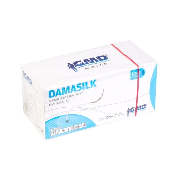 Damasilk Cerrahi Sütür - Emilmeyen Dikiş İpliği - İpek İplik - USP:4-0 - 75 cm - 3/8 Daire 24 mm - Ters Keskin İğne