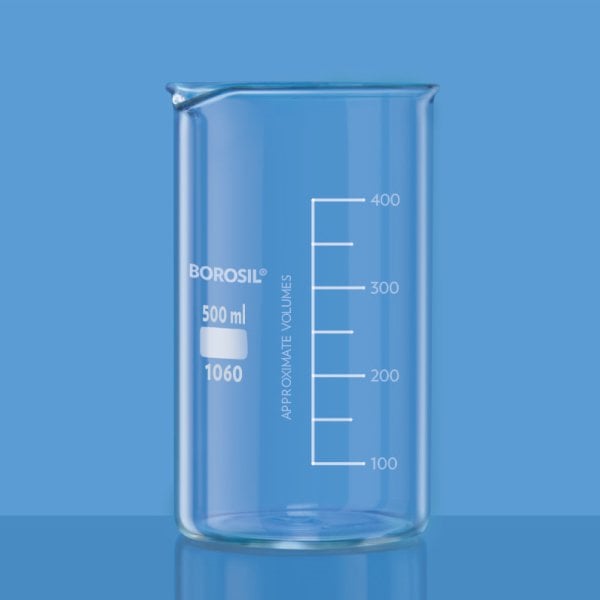 Borosil Cam Beher 500 ml - Uzun Form Isıya Dayanıklı Beaker