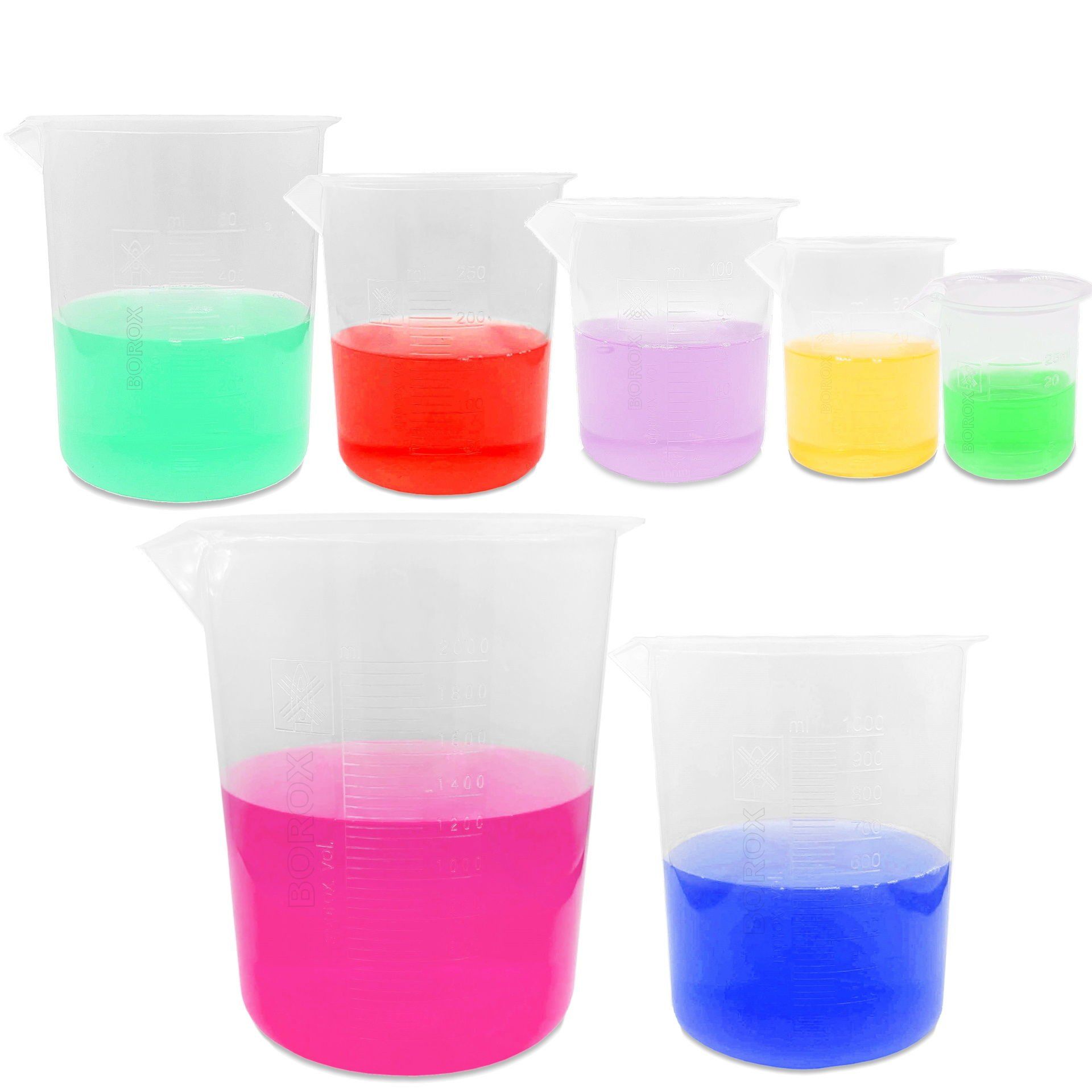 Borox Plastik Beher - Kabartma Dereceli - Plastic Beaker Autoclavable - 7 Farklı Hacim Toptan