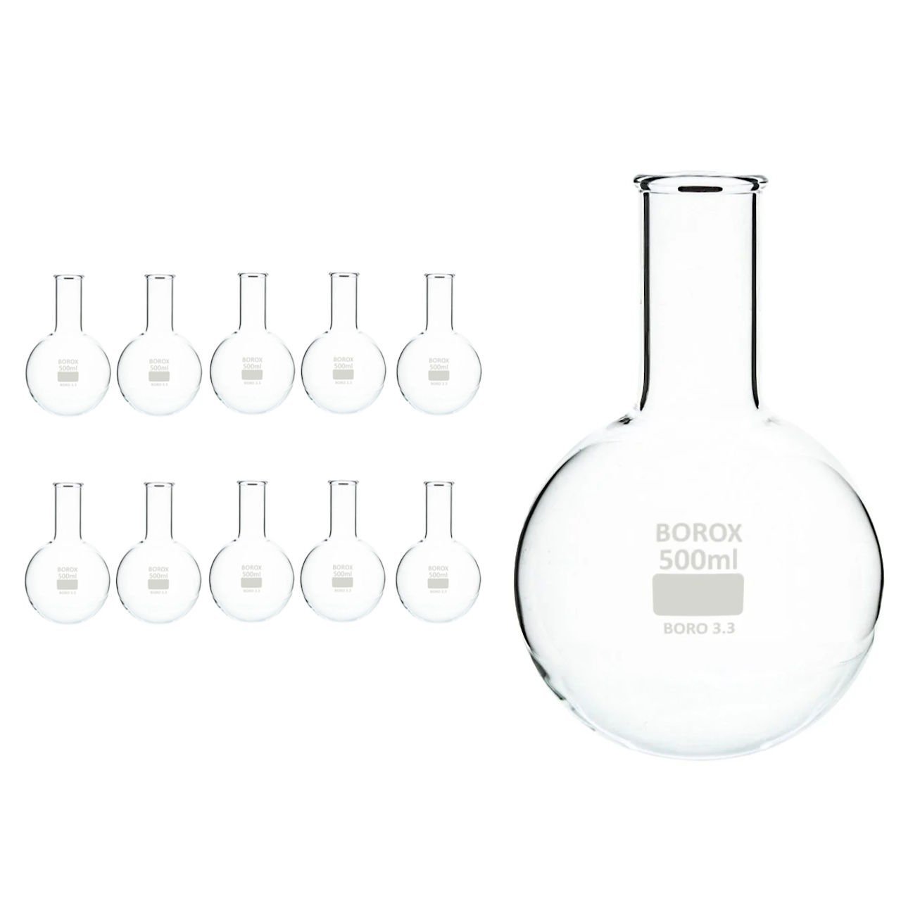 Borox Cam Balon 1000 ml - Dibi Yuvarlak - Kaynatma Balonu - 10 Adet Toptan
