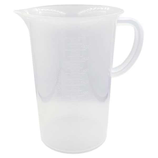 Borox Kulplu Plastik Beher 2000 ml - Kabartma Dereceli Beaker - Ölçü Kabı - 6 Adet Toptan