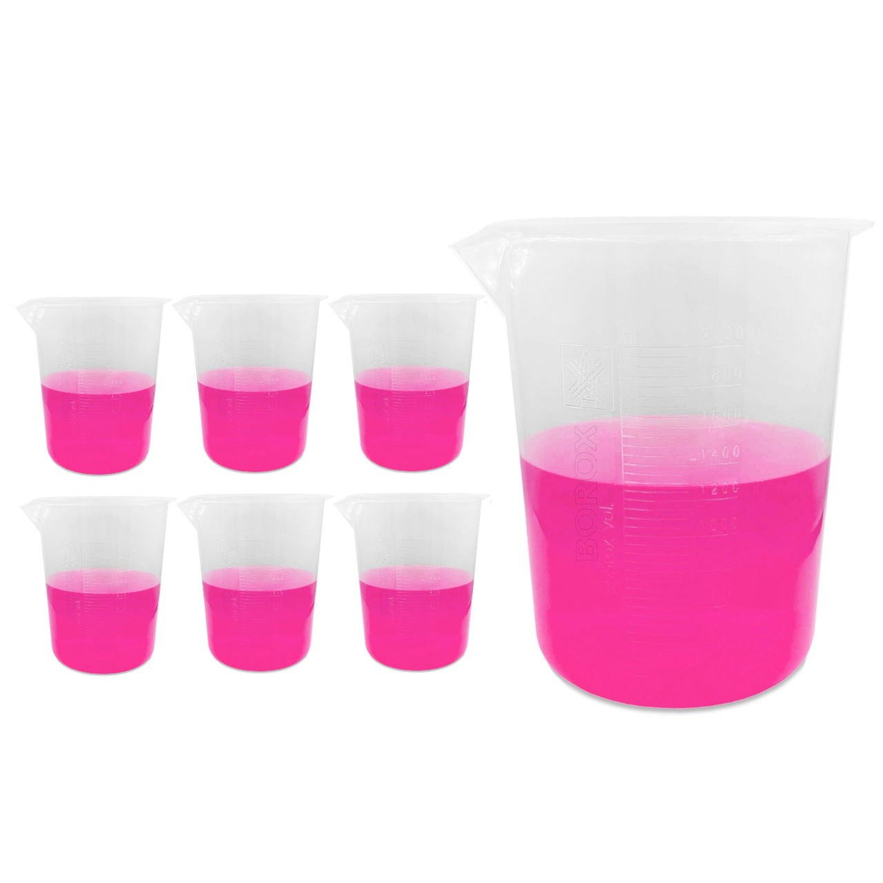 Borox Plastik Beher 2000 ml - Kabartma Dereceli - Plastic Beaker Autoclavable - 6 Adet Toptan