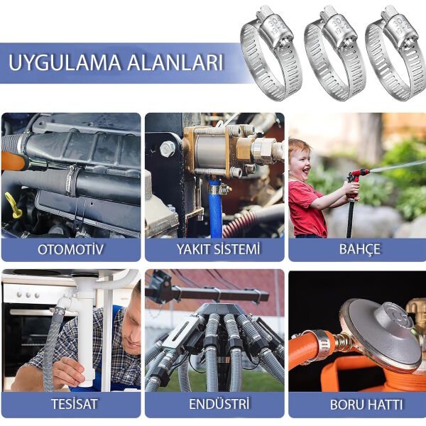 Borox Ayarlanabilir Çelik Hortum Kelepçesi 10x16mm - Hortum Bağlantı Aparatları 100 Adet/Paket