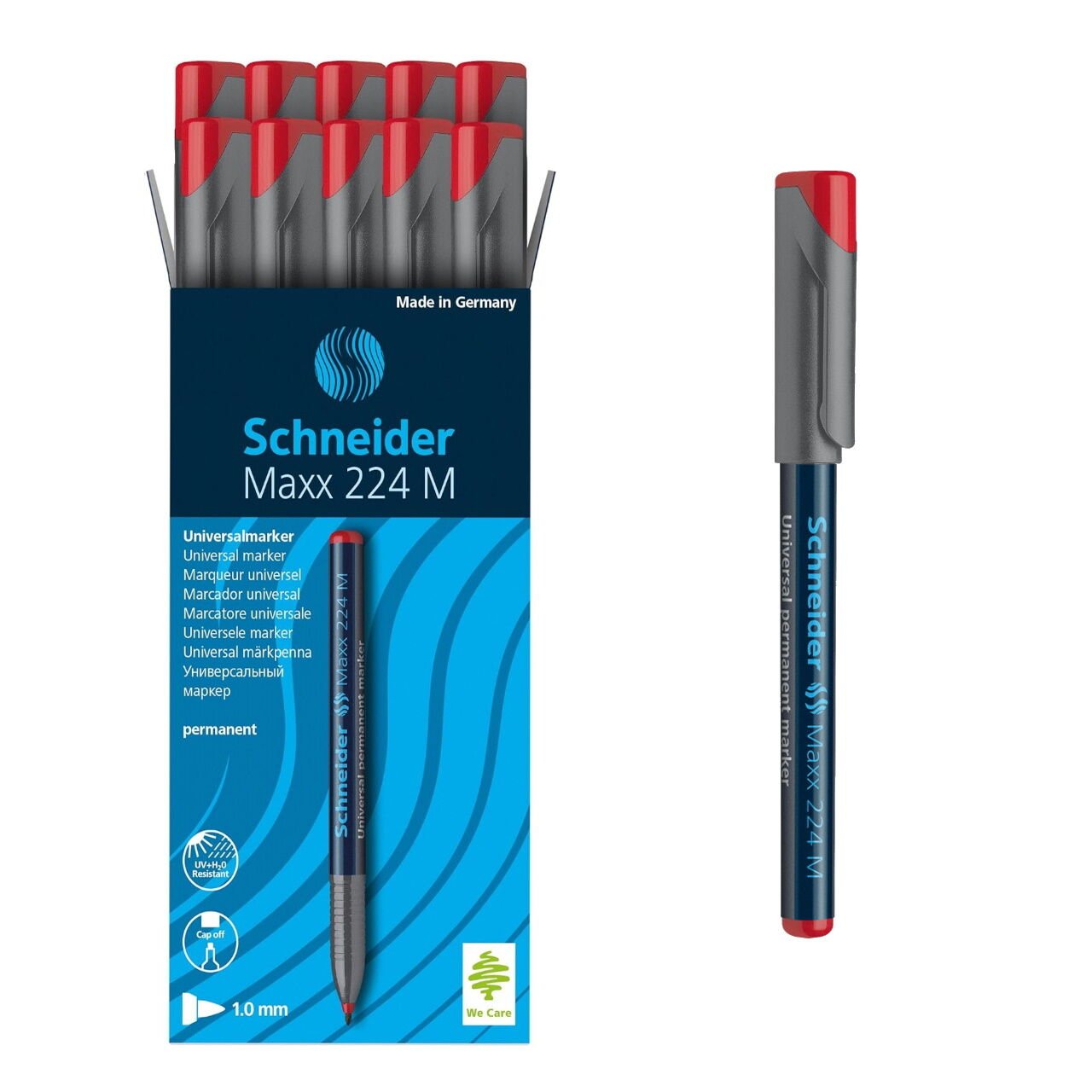 Schneider Maxx224 Asetat Kalemi Kırmızı - 1.0 M - Cam Kalemi - 10 Adet