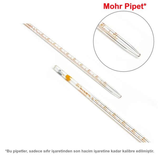 Borosil Cam Dereceli Pipet 1 ml - Mohr Tip Pipet - Class A