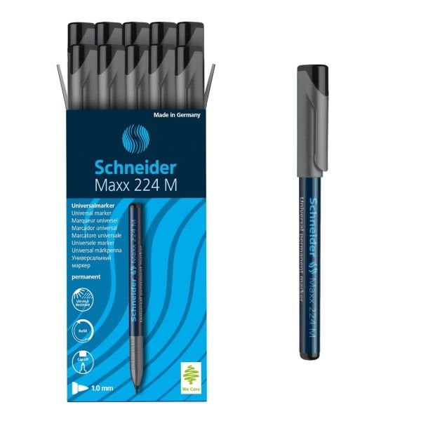 Schneider Maxx224 Asetat Kalemi Siyah - 1.0mm M - Cam Kalemi - 10 Adet