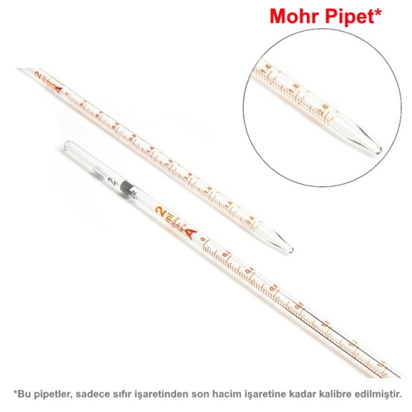 Borosil Cam Dereceli Pipet 2 ml - Mohr Tip Pipet - Class A