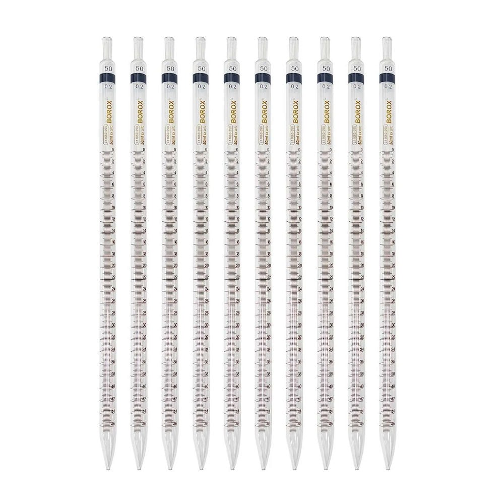 Borox Cam Dereceli Pipet 50 ml - Serolojik Pipet - 10 Adet