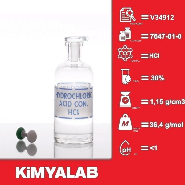 Hidroklorik Asit 30% 1000mL Cam Şişe - Hydrochloric Acid HCL