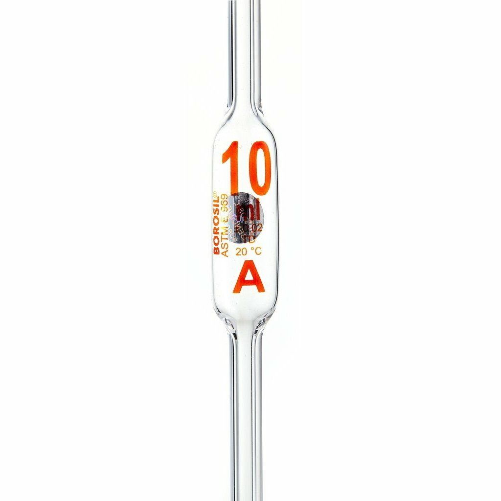 Borosil Cam Bullu Pipet 10 ml - ClassA Sertifikalı Pipet Cam