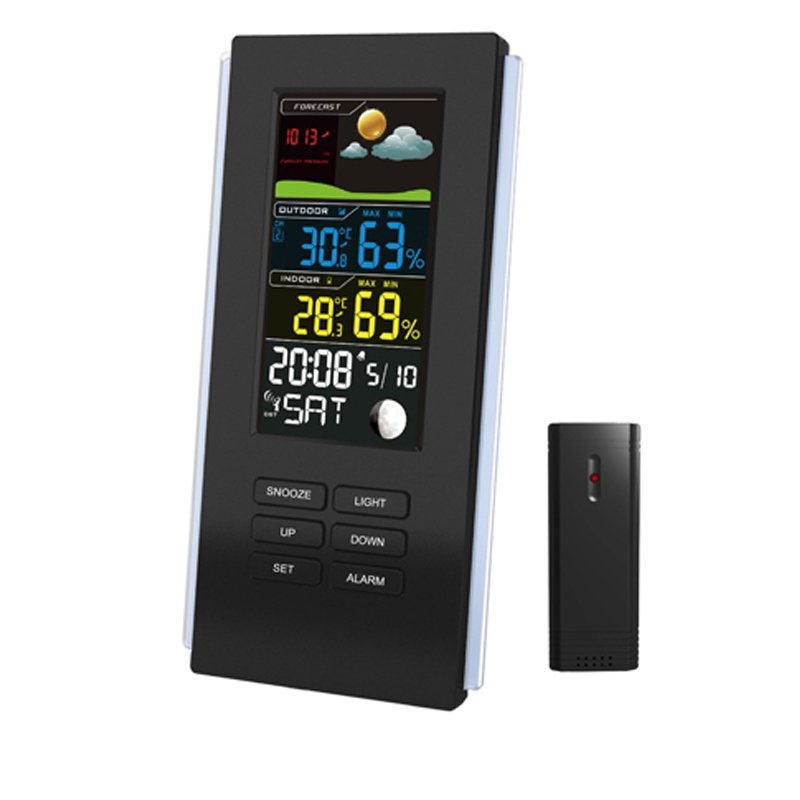 Dijital Termometre İç Dış Wireless Hava Takip Sistemi -Siyah