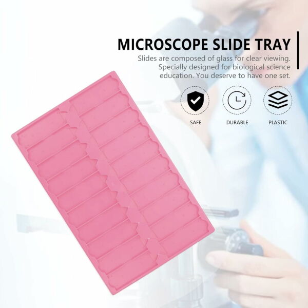 Mikroskop Slide Kutusu - Plastik Slayt Saklama Kabı 20li - Lamel Taşıma Standı Tray - Pembe