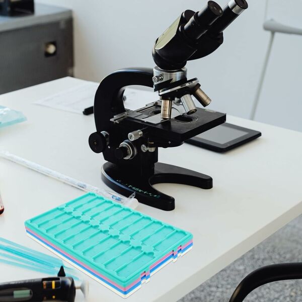 Mikroskop Slide Kutusu - Plastik Slayt Saklama Kabı 20li - Lamel Taşıma Standı Tray - Mavi
