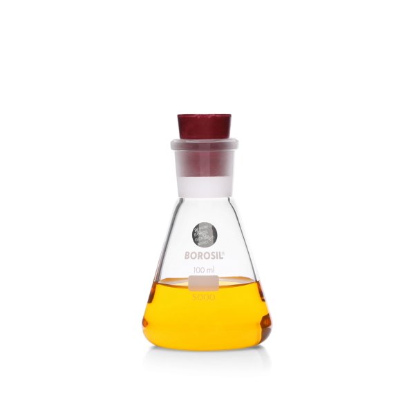 Borosil Cam Erlen Şilifli 100 ml - Erlenmeyer Flask Tıpalı