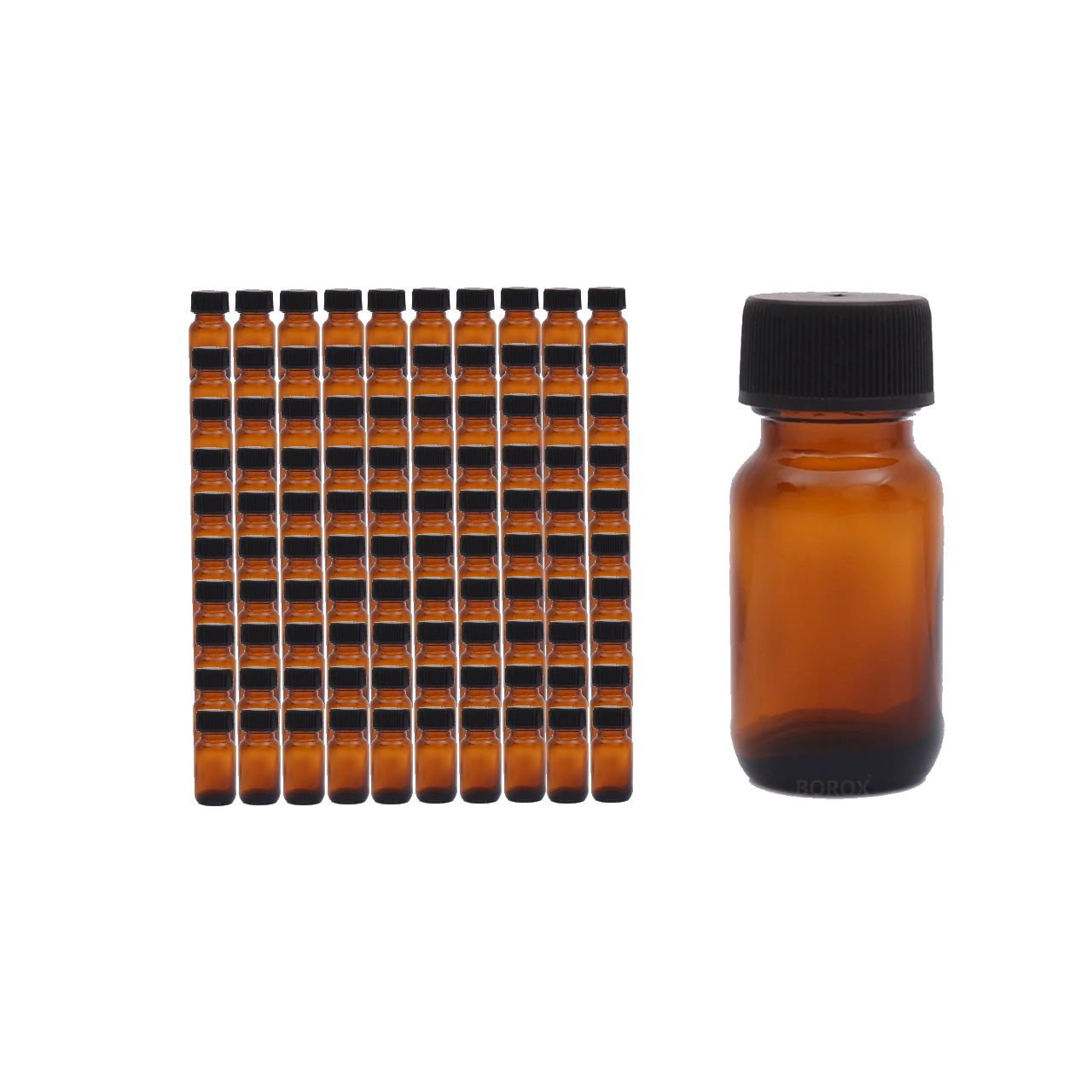 Borox Amber Cam Şişe 30 ml - Siyah Kapaklı Şişe 30cc - 100 Adet Toptan