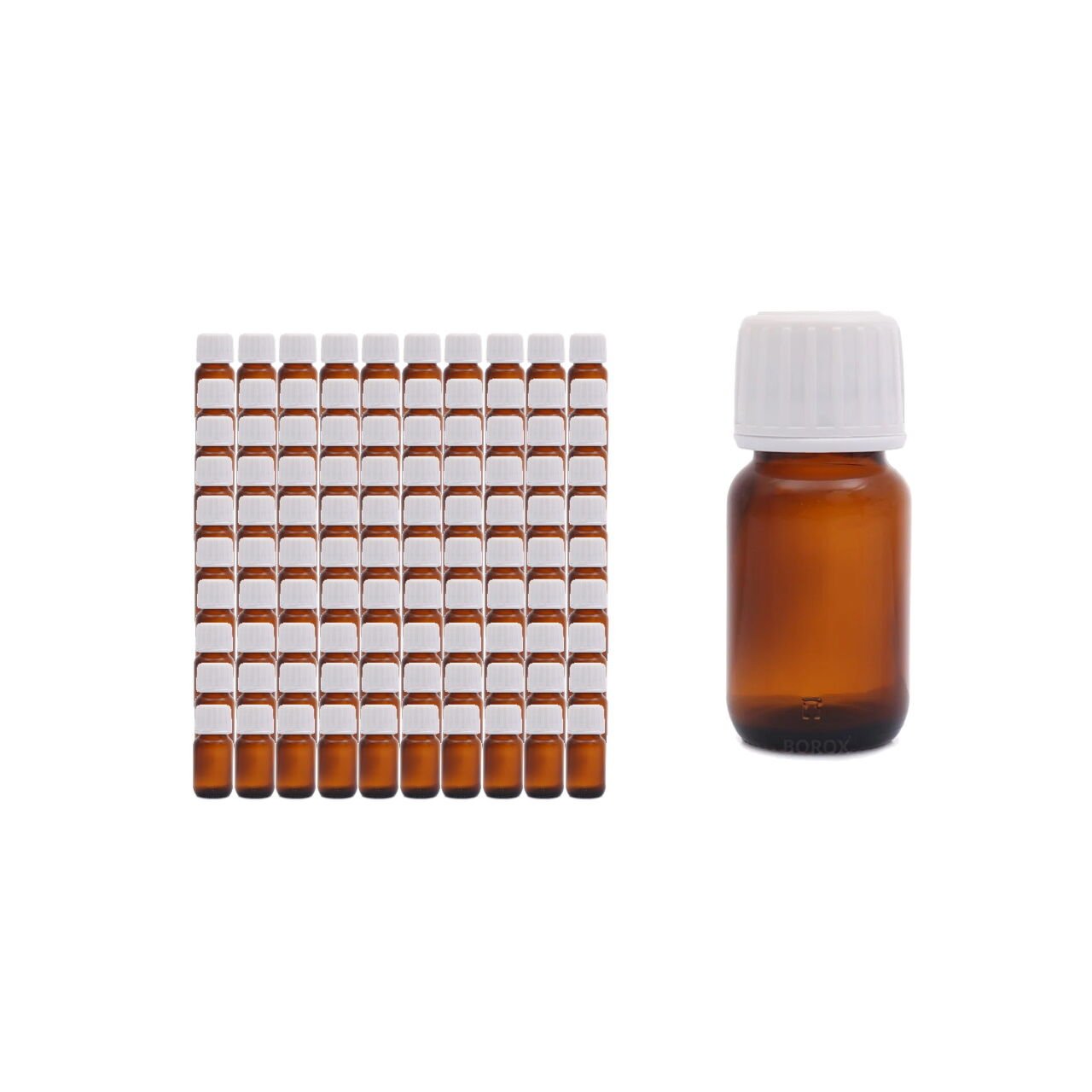 Borox Cam Amber Şişe 20 ml - Kilit Kapaklı Şişe Kahverengi - 100 Adet Toptan