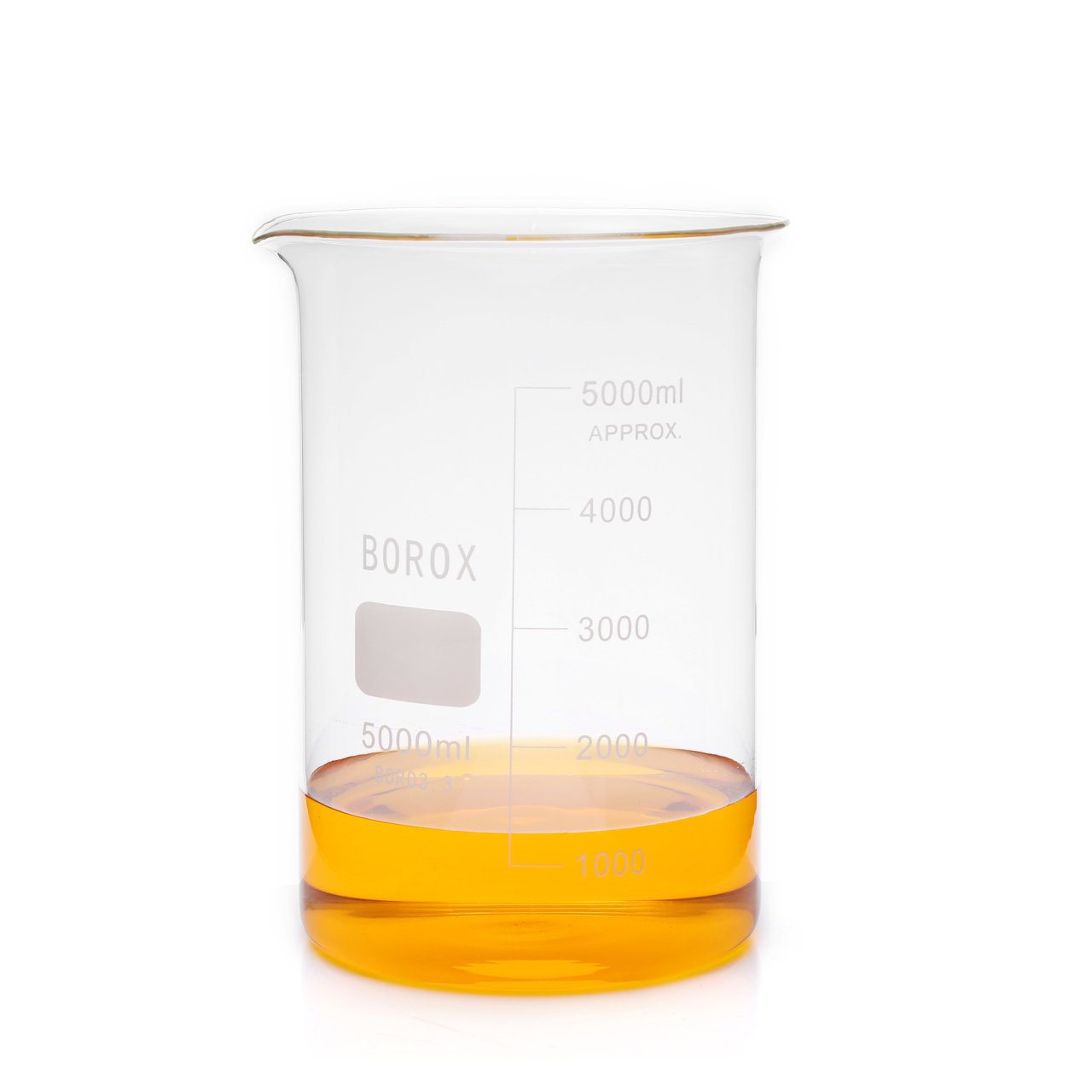 Borox Cam Beher 5000 ml - Kısa Form Isıya Dayanıklı Beaker