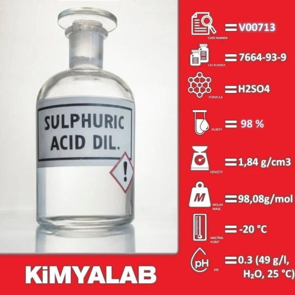Sülfürik Asit %98 5Litre - Sulfuric Acid Extra Pure H2SO4