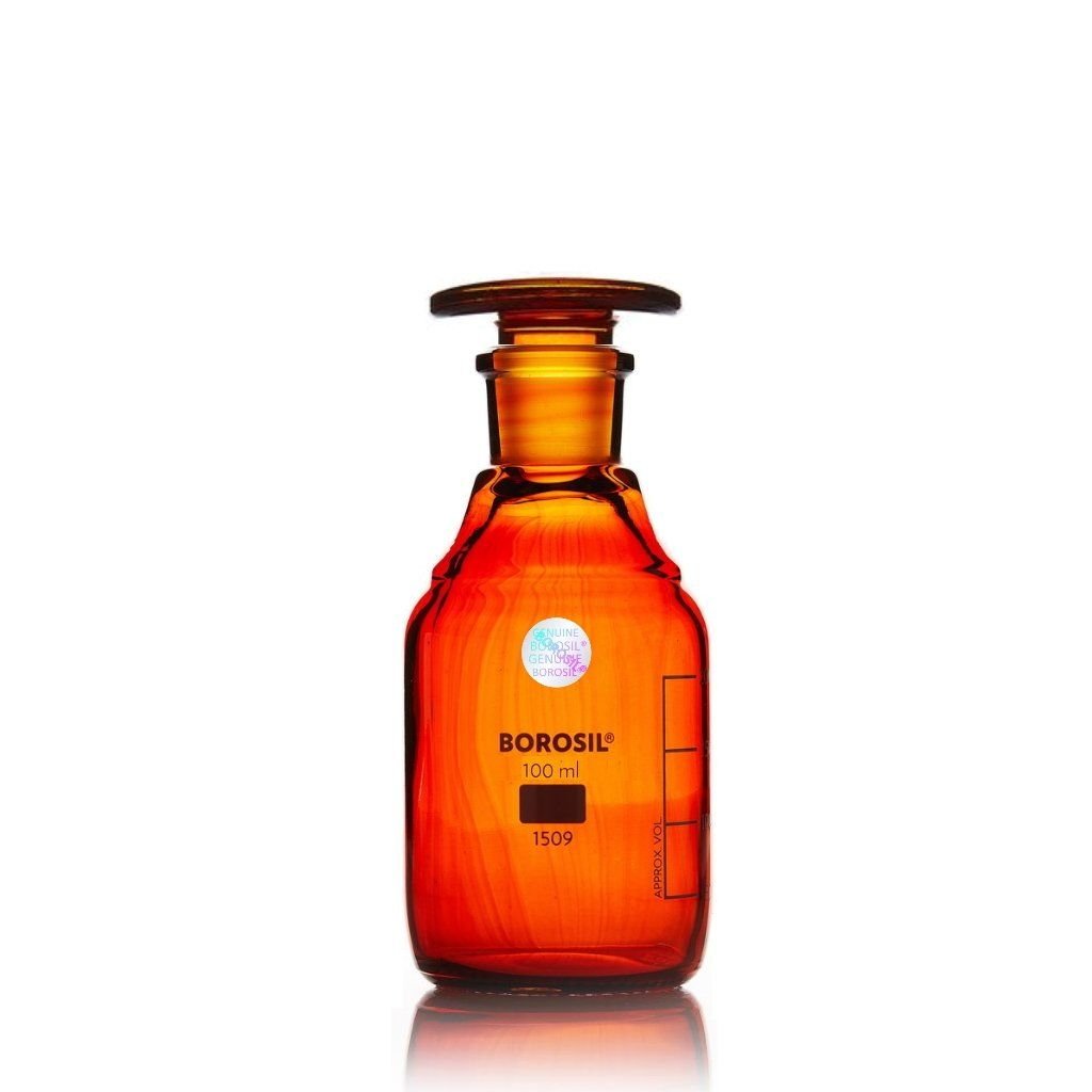 Borosil Amber Cam Miyar Şişe 100 ml - Cam Tıpalı Şişe