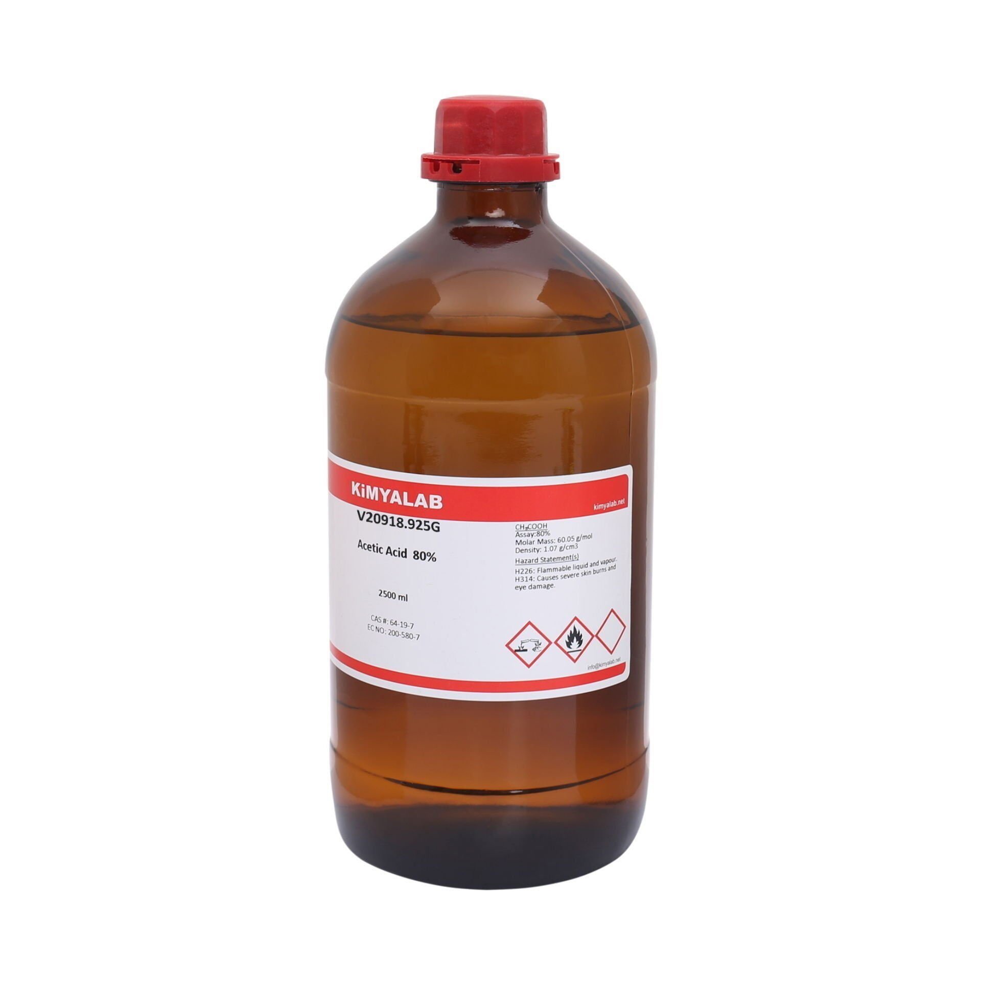 Asetik Asit %80 - 2500 ml Cam Şişe - Acetic Acid 2,5L GLS